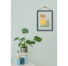 Dekorative Zimmerpflanze auf einem Tisch mit einem gerahmten Bild an der Wand