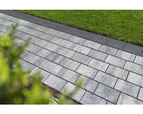 Chemin de jardin pavé avec pelouse