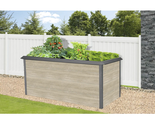 Hochbeet Konsta mit Schneckenkante 203 x 98 x 76 cm Holzoptik Hochbeet mit Pflanzen im Garten