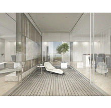 Pièce lumineuse avec siège, table et plante pour le salon