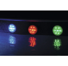 Drei runde Unterwasserleuchten mit blauer, roter und grüner Beleuchtung