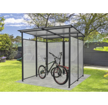 Fahrradunterstand mit zwei Fahrrädern im Garten