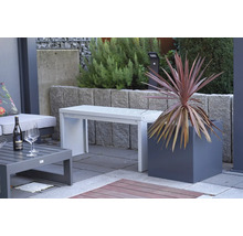 Scène de jardin avec banc, table, plante et décoration pour l'extérieur