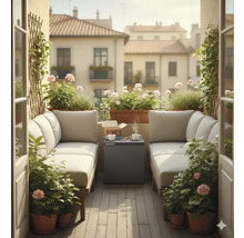 Balkon mit Sitzgelegenheiten, Tisch und Pflanzen