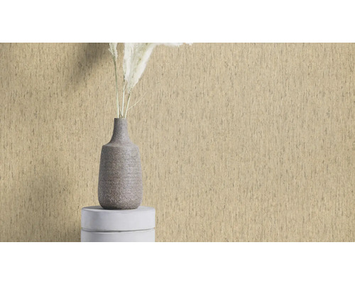 Papier peint intissé beige avec motif linéaire et vase comme décoration