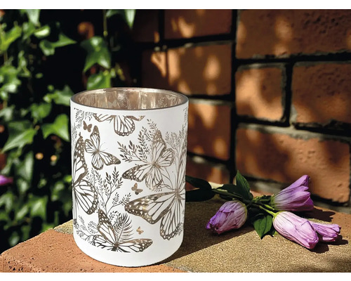 Dekoratives Windlicht mit Schmetterlingsmuster für stimmungsvolle Beleuchtung