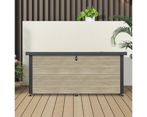 Coffre de rangement en bois avec couvercle verrouillable pour ranger les articles de jardin