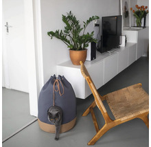 Maison pour chat à côté d'une chaise et d'une plante en pot dans un salon lumineux