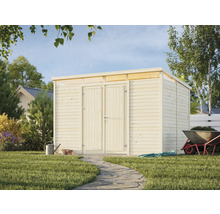 Abri de jardin en bois avec double porte dans le jardin