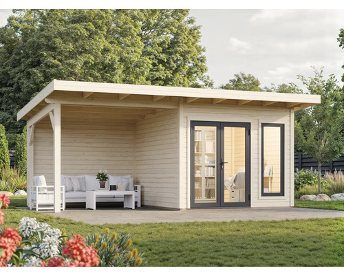 Abri de jardin avec terrasse couverte et porte double