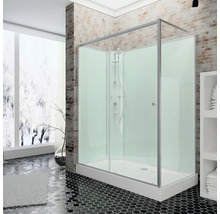 Cabine de douche indépendante avec ensemble de douche dans une salle de bain avec sol carrelé