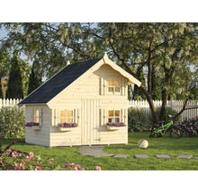 Cabane de jeu en bois pour enfants avec fenêtres et porte dans le jardin