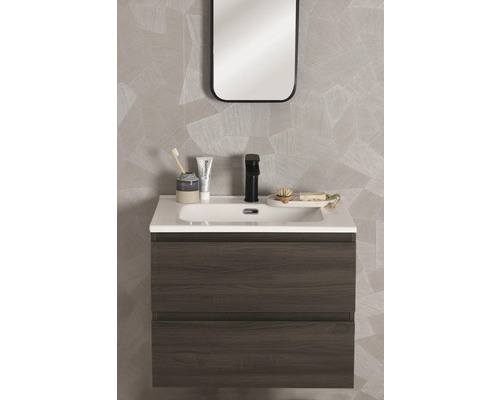 Meuble sous-lavabo avec lavabo, robinet et miroir