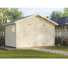 Abri de jardin en bois avec double porte et fenêtre dans le jardin