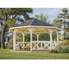 Pavillon de jardin en bois avec table et chaises dans le jardin