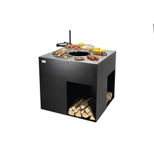 Table de grill avec aliments et rangement pour le bois