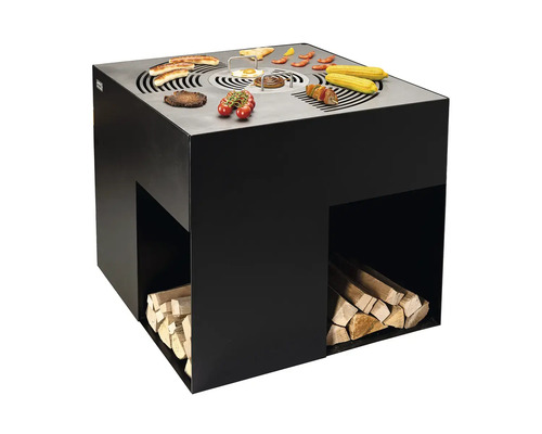 Table de barbecue avec rangement pour le bois et aliments grillés