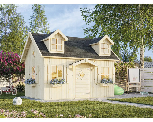 Maison de jeu Palmako Marie bois naturel Cabane de jeu en bois avec fenêtres et toit dans le jardin