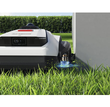 Robot tondeuse entretenant la pelouse le long d'une bordure