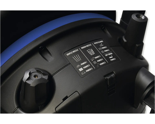 Vue détaillée du panneau de commande d'un nettoyeur haute pression avec les instructions de réglage des buses et de la puissance