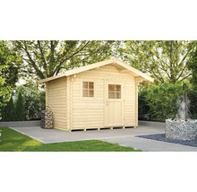 Holzgartenhaus mit Tür und Fenster im Aussenbereich