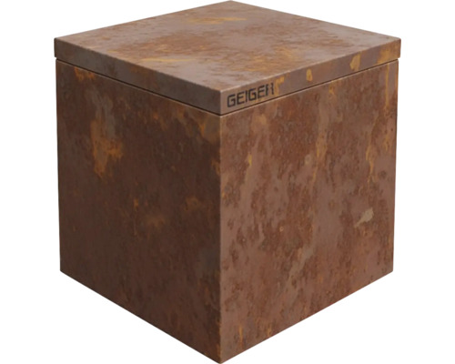 Geiger Logo auf einem Rost-Kubus