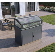 Jardinière surélevée avec meuble bas sur une terrasse