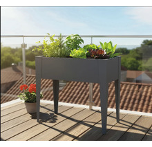 Jardinière sur pieds en métal avec des plantes sur un balcon