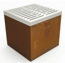 Grille d'évacuation carrée en acier aspect rouille avec couvercle à fentes