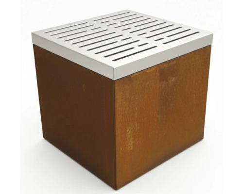 Grille d'évacuation carrée en acier aspect rouille avec couvercle à fentes