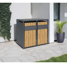 Cache-conteneurs pour deux poubelles avec habillage bois