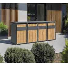 Cache-conteneurs pour quatre poubelles en métal et bois