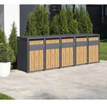 Plusieurs abris poubelles en métal et bois pour l'extérieur