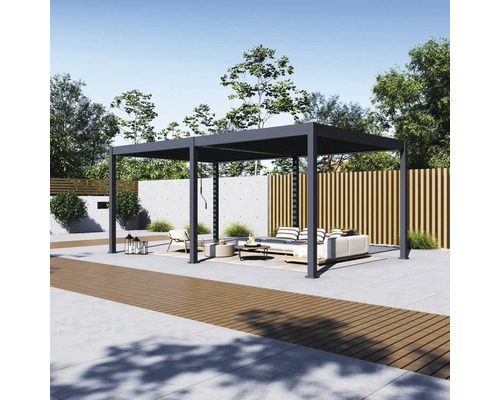 Carport Paragon Grand Tuscan 1220 370 x 599 cm anthracite Pergola moderne avec sièges dans le jardin