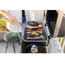 Personne faisant griller des légumes et de la viande sur un gril portable