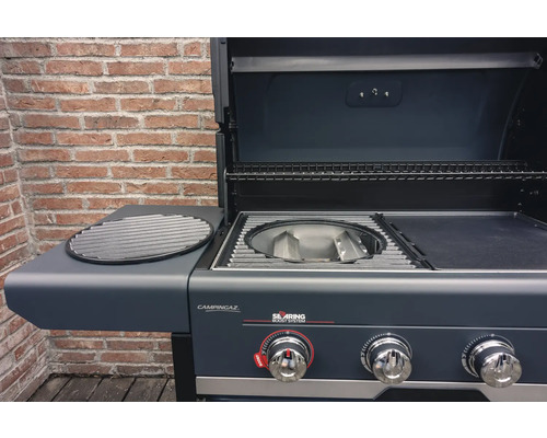 Barbecue à gaz ouvert avec brûleur latéral et boutons de commande