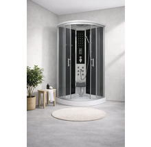 Duschtempel mit Duschsitz und Paneel mit Düsen im Badezimmer