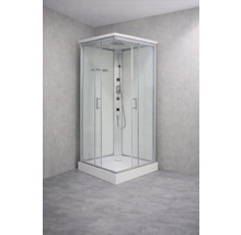 Duschkabine mit Glastüren und Duschsäule im Badezimmer