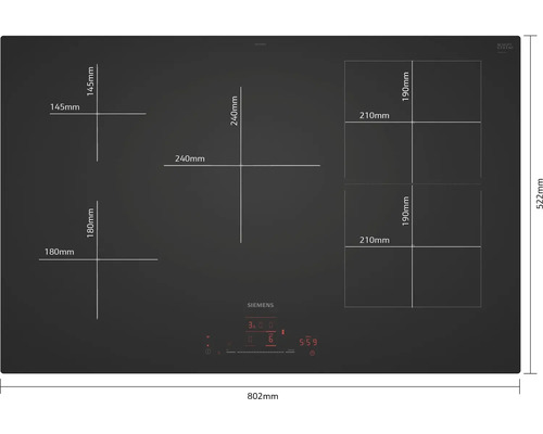 Abmessungen des Siemens Induktionskochfelds