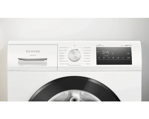 Nahaufnahme einer Siemens Waschmaschine mit Bedienfeld und Programmwähler