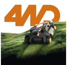 Tondeuse robotisée à quatre roues motrices sur une pelouse