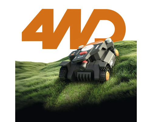 Tondeuse robotisée à quatre roues motrices sur une pelouse