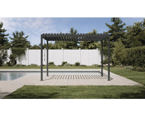 Pergola dans jardin avec piscine
