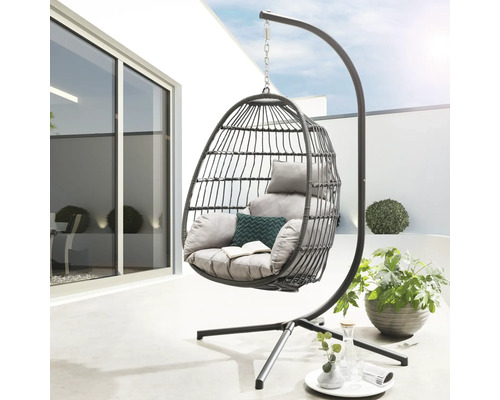 Hängesessel mit Korb und Metallgestell für den Aussenbereich