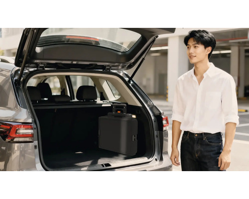 Elektrowerkzeugkoffer im Kofferraum eines Autos