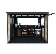 Bar d'extérieur avec étagères, réfrigérateur à boissons et plan de travail