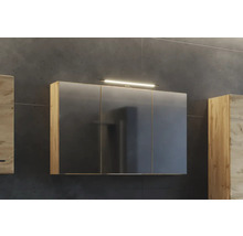 Armoire de toilette à trois portes avec éclairage LED et corps en aspect chêne.