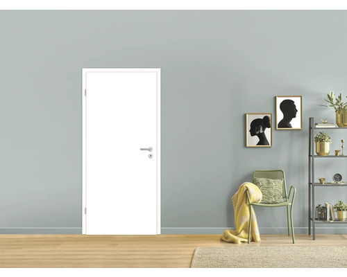 Bloc-porte intérieur blanc avec garniture de poignée dans une pièce lumineuse