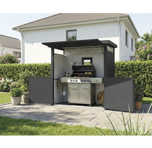 Espace barbecue avec barbecue, ustensiles de barbecue et écrans d'intimité latéraux