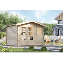 Abri de jardin en bois avec double porte et fenêtre dans le jardin